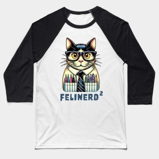 Felinerd Squared, Hipster Cat T-Shirt, Feline Nerd with Glasses Graphic Tee, Funny Cat Lover Gift, a square cat squared Baseball T-Shirt